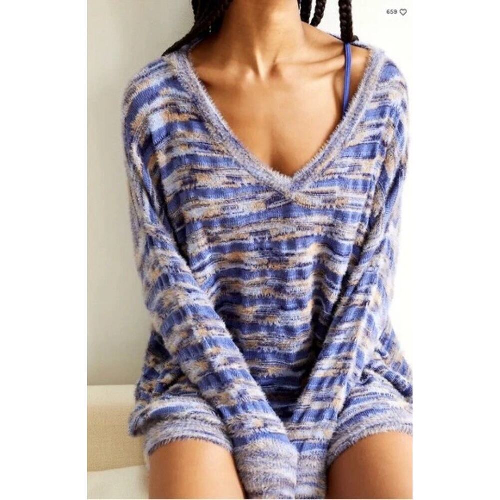 Free People Intimately Blue Eyelash Sweater